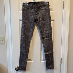 Flying Monkey Dark Gray Snake Print Skinny Jeans